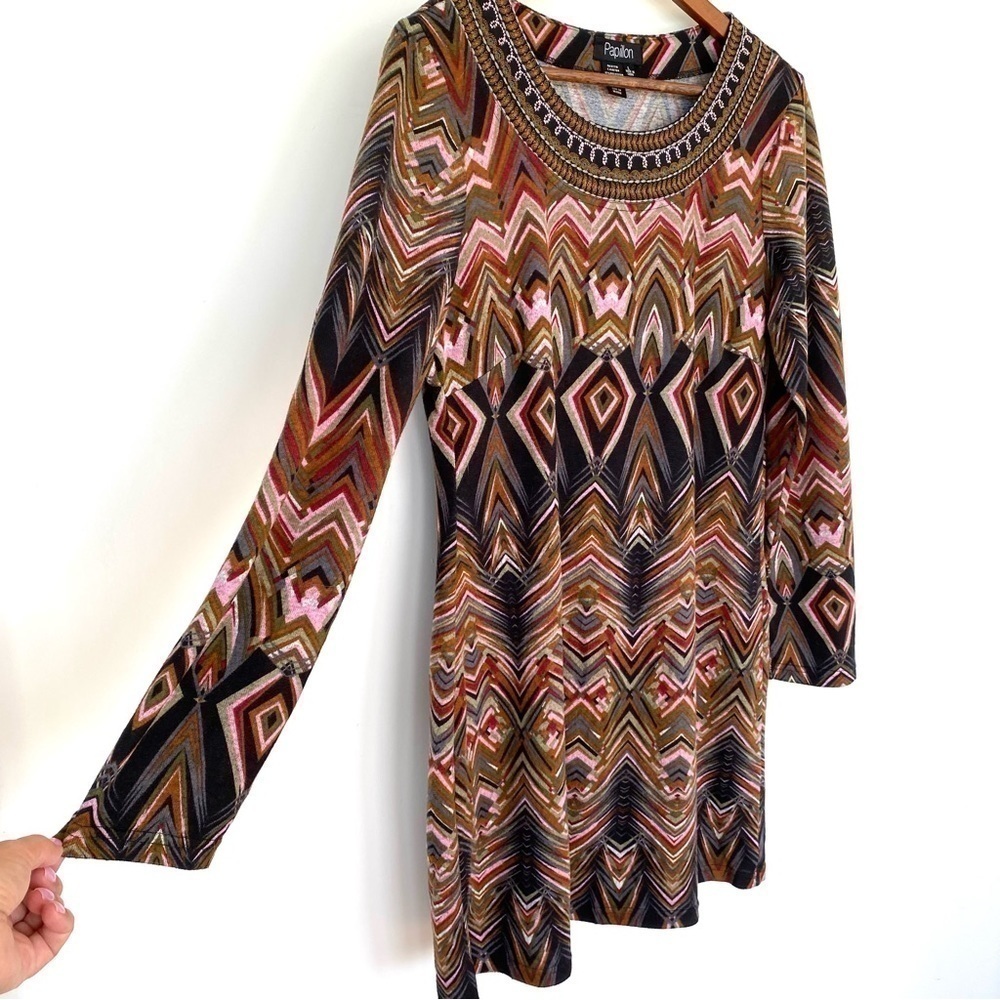 Papillon jersey knit dress with crew neckline and long sleeves,  popover - Picture 4 of 11
